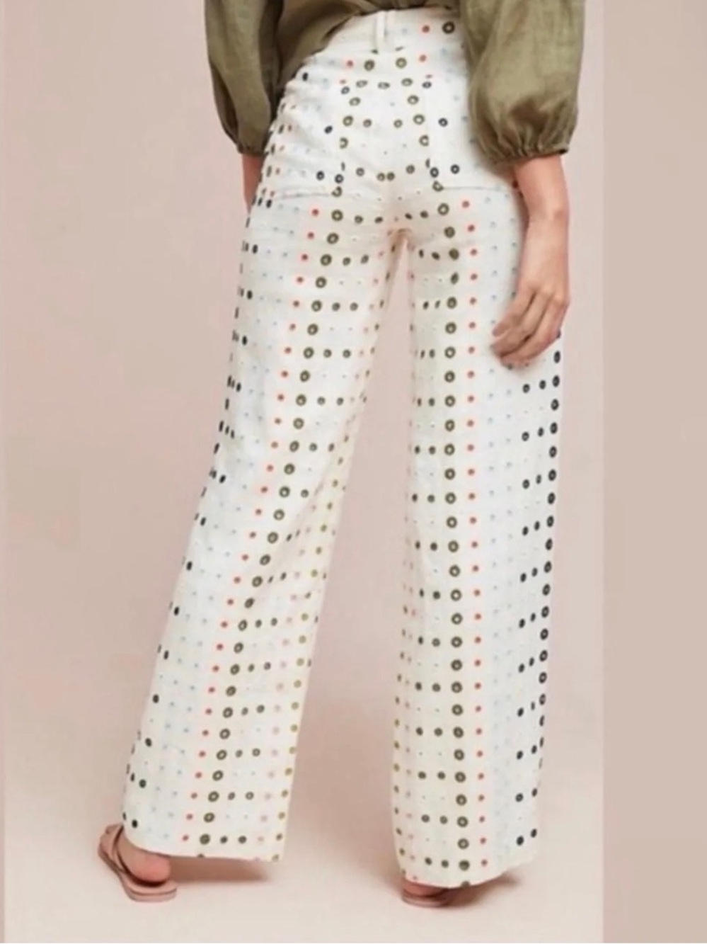 Anthropologie ett:twa Linen Eyelet Wide Leg Sz 6 - Picture 3 of 7
